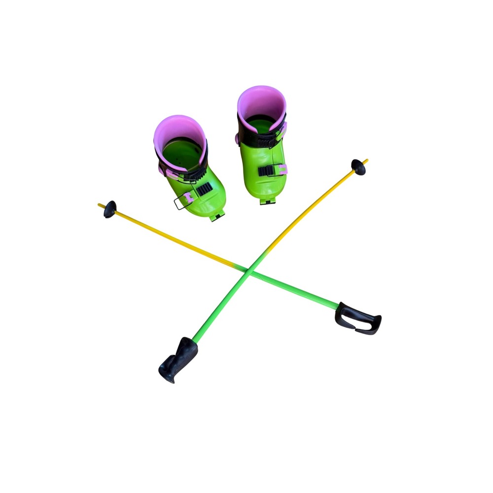 American Girl Pleasant Company Doll Ski Boots and Poles Set Green Pink 18 Inch